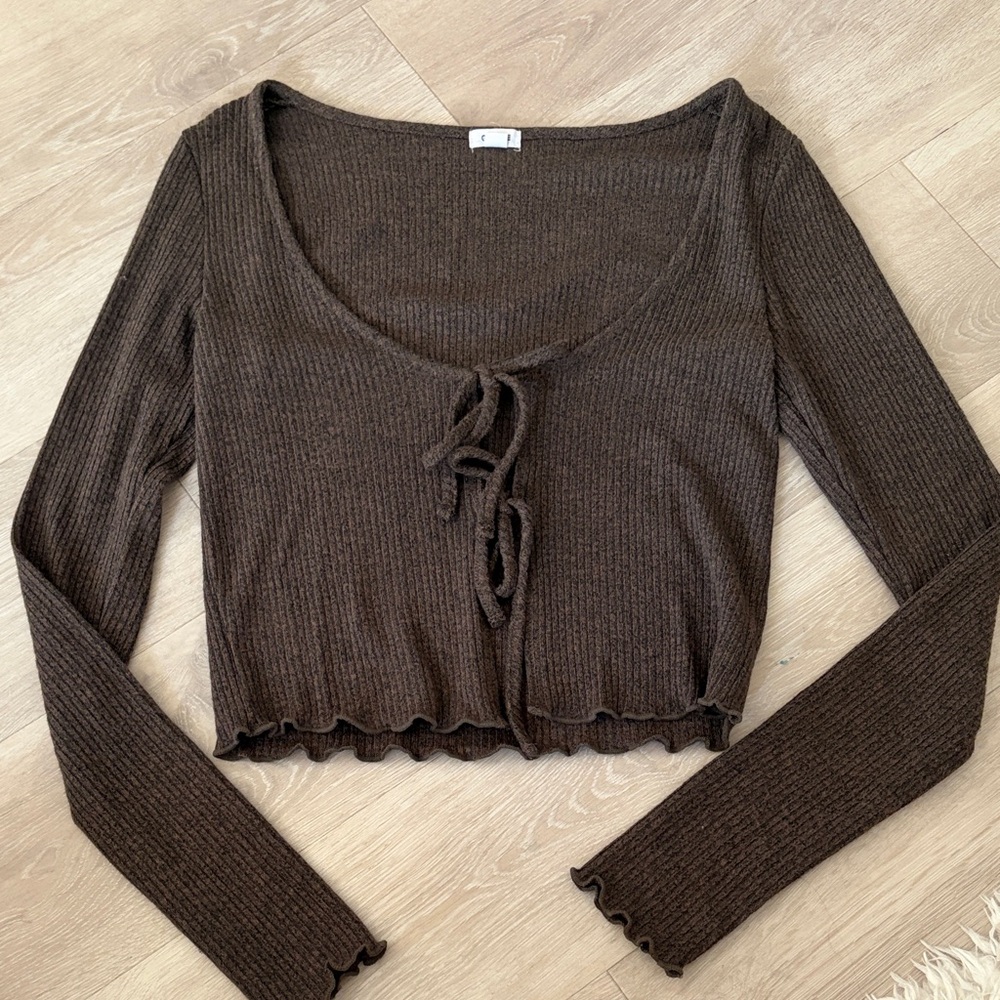 Garage Dark Brown Ribbed Crop Top - Picture 1 of 3